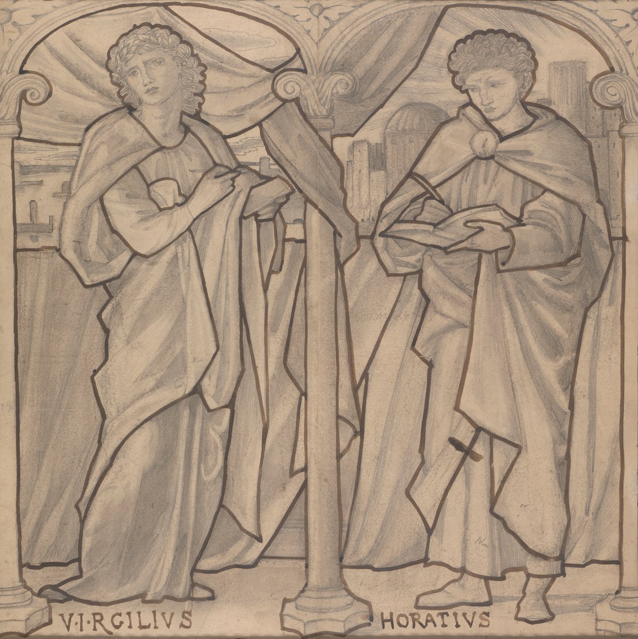 Vorbereitender Entwurf für ein Buntglasfenster, Virgil und Horace von Edward Burne Jones