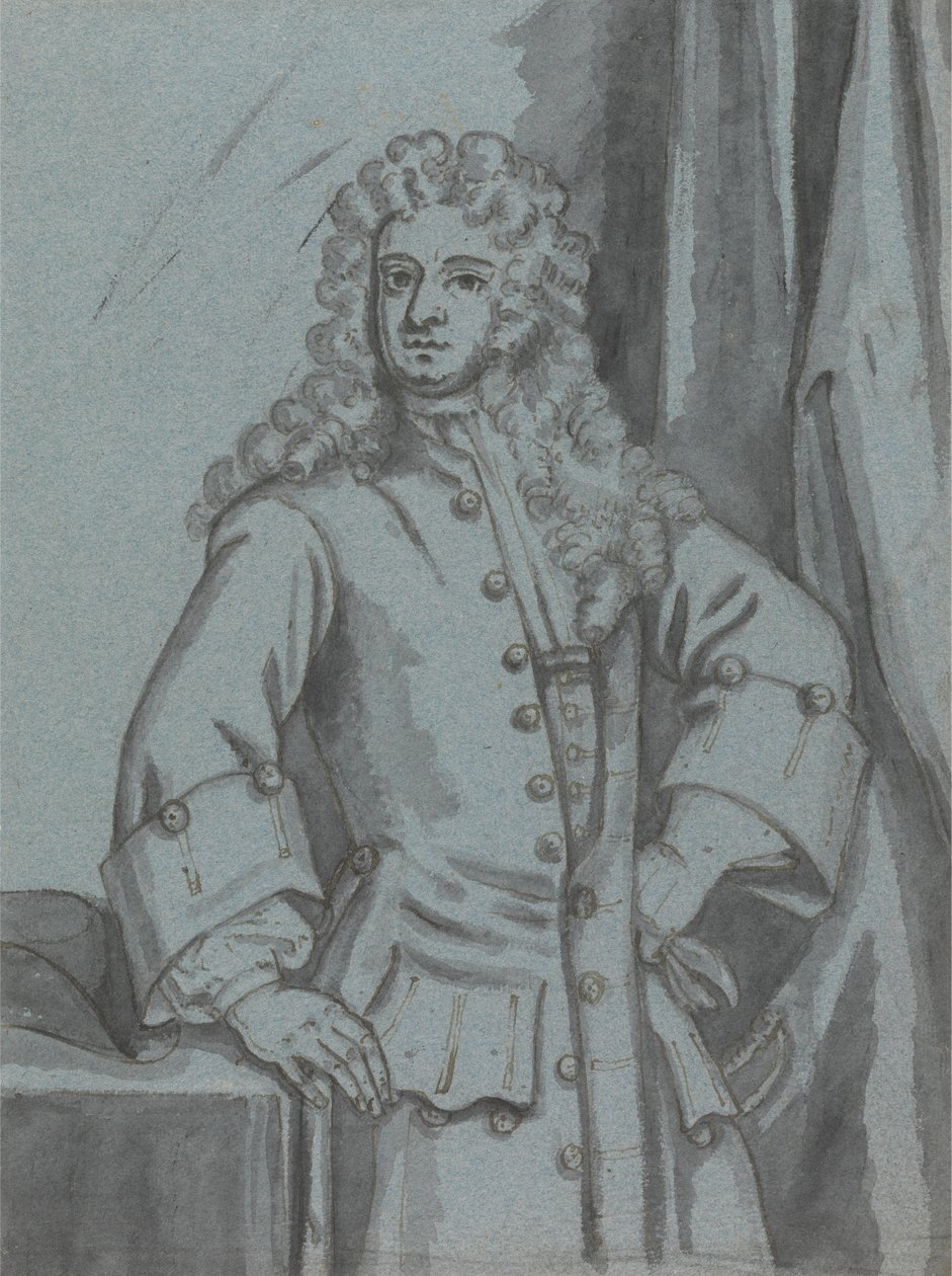 Ein Herr, der einen langen geknöpften Mantel mit großen Manschetten trägt von Edward Byng