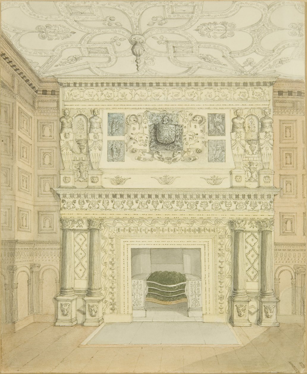 Kaminstück, Great Oak Room, Red Lodge von Edward Cashin