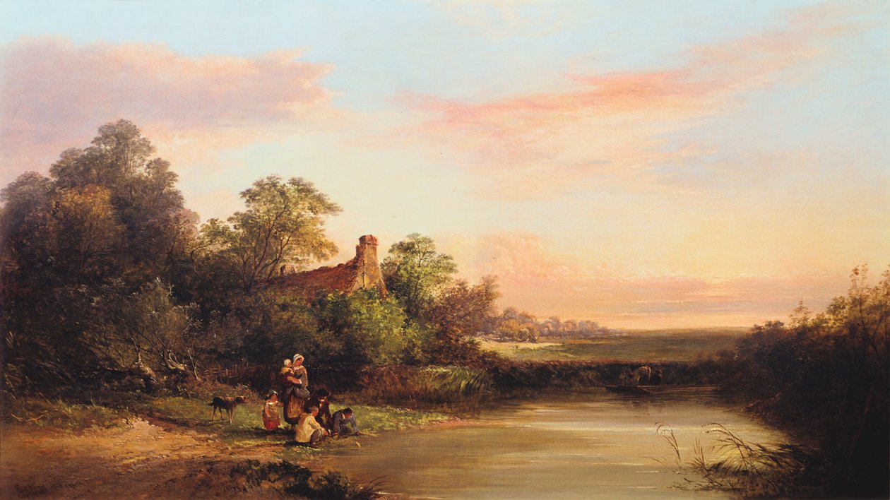 Englische Landschaft mit Hütte und Bach, 1860 von Edward Charles Williams