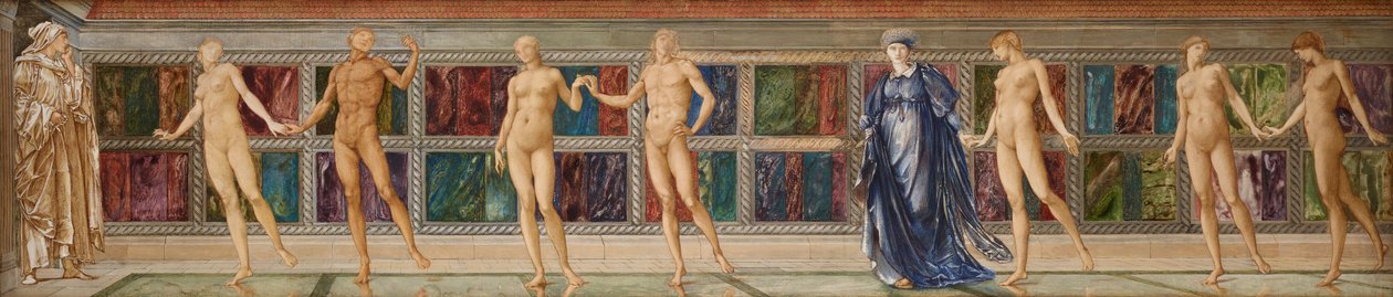 Der Pilger im Garten der Müßiggang - Studie von neun Figuren, ca. 1874 von Edward Coley (studio of) Burne Jones