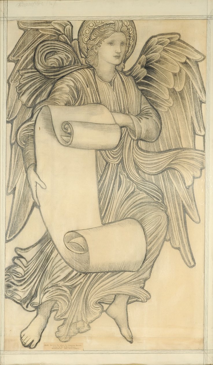 Engel mit Schriftrolle - Figur Nummer sieben, 1880 von Edward Burne Jones