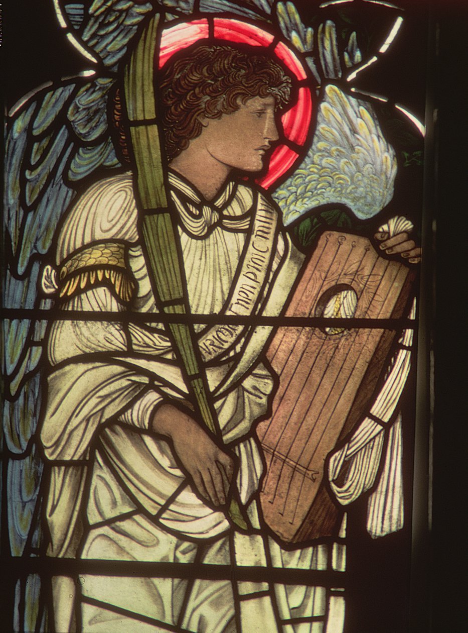 Engel mit einer Leier, aus dem St. Cecilia Fenster, Christ Church, Oxford, 1875 von Edward Burne Jones