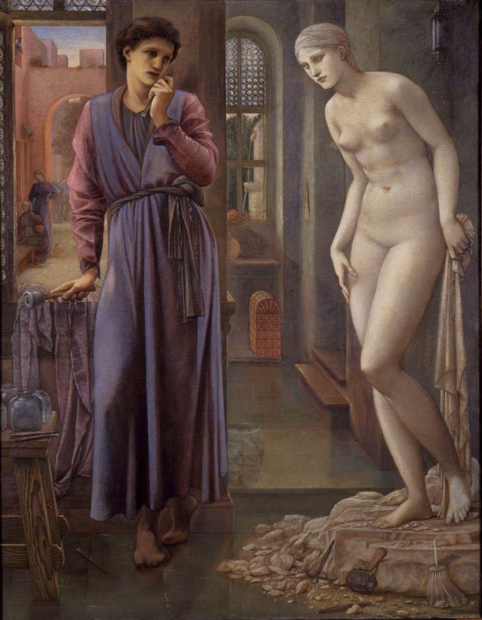 Pygmalion und das Bild - Die Hand zögert, 1878 von Edward Burne Jones