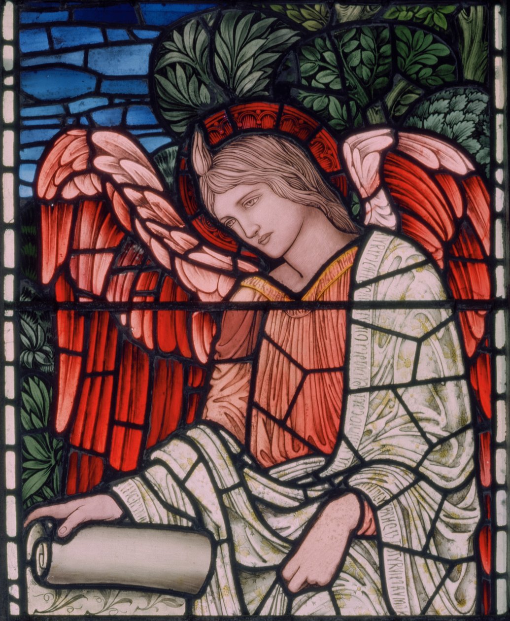 Engel mit Schriftrolle (Detail, 1895) von Edward Coley and Dearle Burne Jones