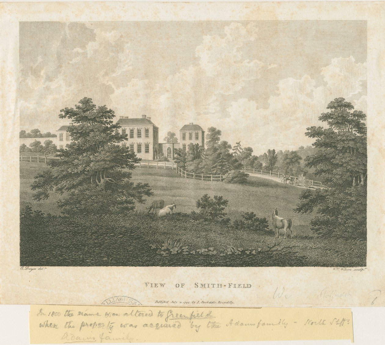 Wolstanton - Ansicht von Smith-Field (Gravur) von Edward Dayes