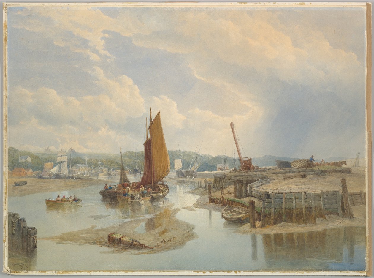 Eine Stadt an einem Ästuar bei Ebbe von Edward Duncan