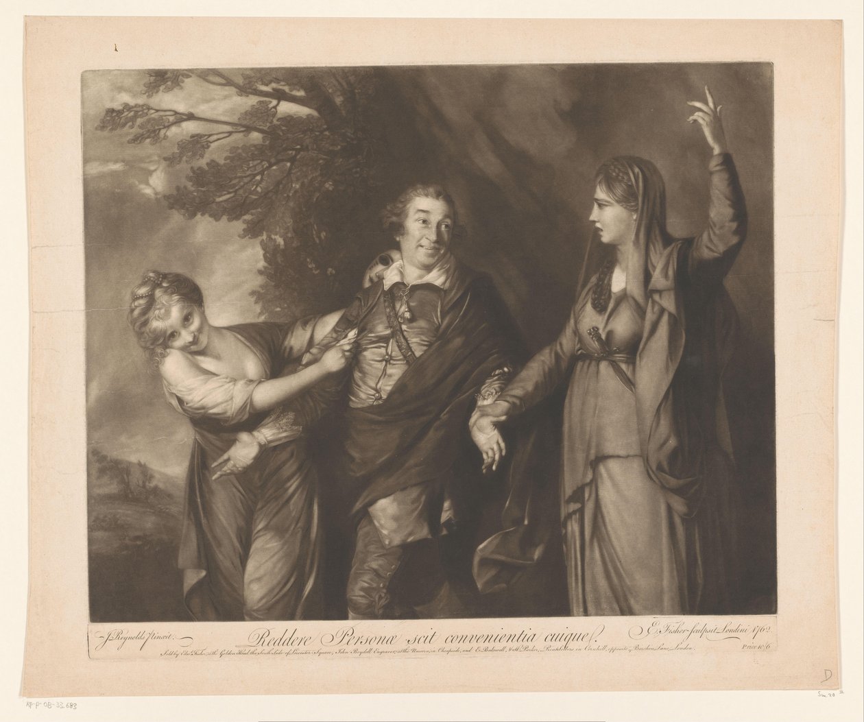 Porträt von David Garrick zwischen Personifikationen von Komödie und Tragödie von Edward Fisher