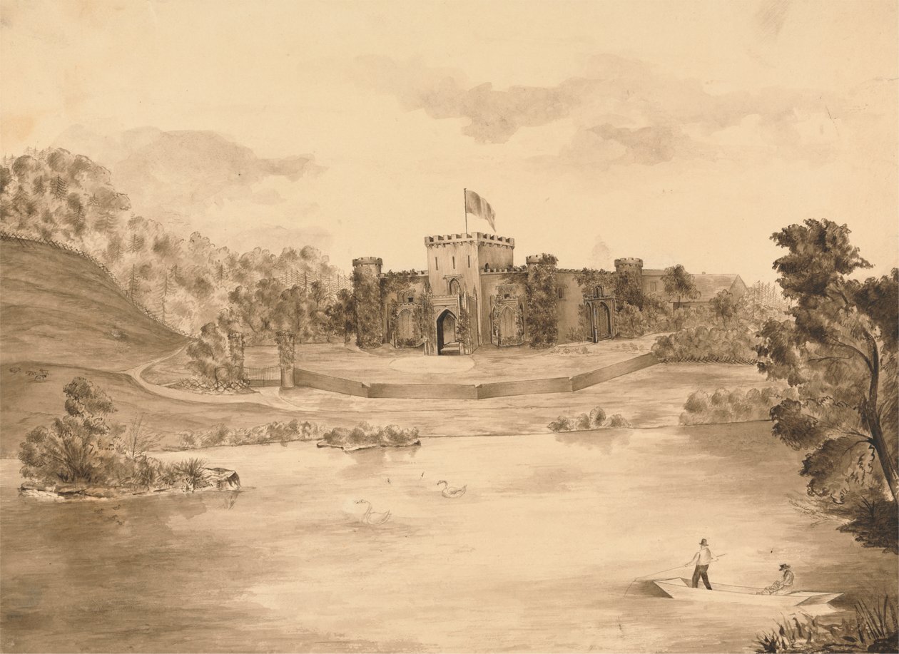 Flusslandschaft mit Schloss von Edward Francis Burney