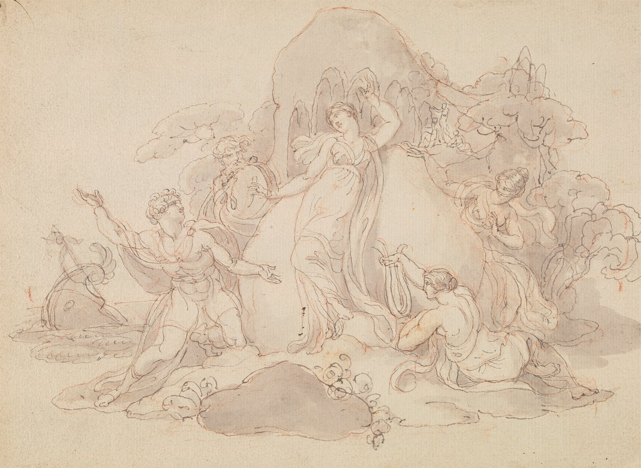 Telemach und Mentor landen auf der Insel Kalypso von Edward Francis Burney
