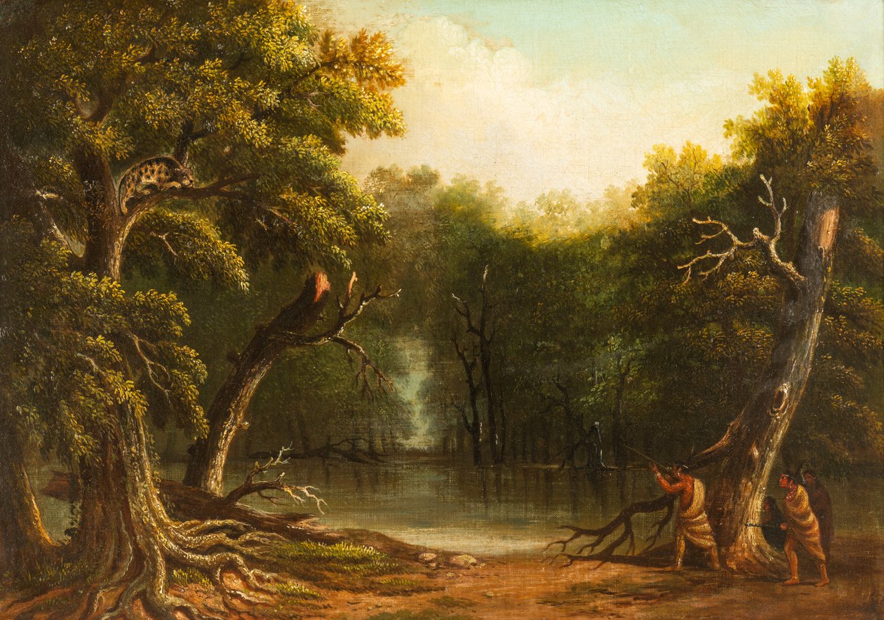 Indianer schießen auf einen Jaguar im Baum von Edward Hicks
