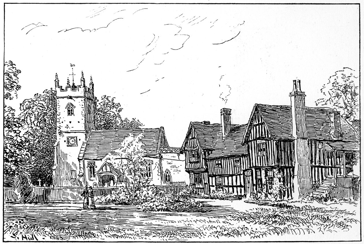 Clifford Kirche und altes Haus, Stratford-upon-Avon, Warwickshire, 1885 von Edward Hull