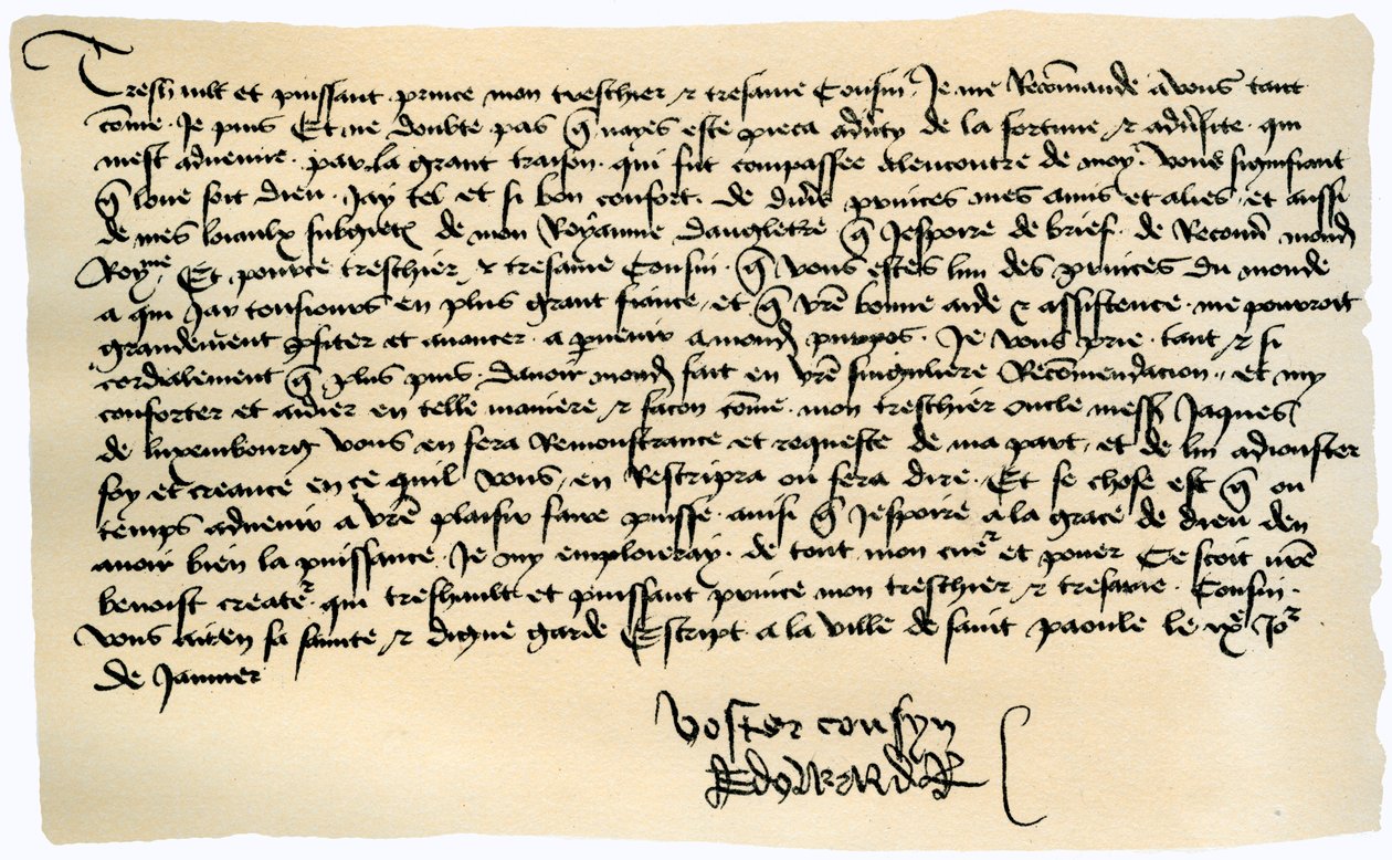 Brief von Edward IV. an Franz II., Herzog der Bretagne, 9. Januar 1471 von Edward IV King of England