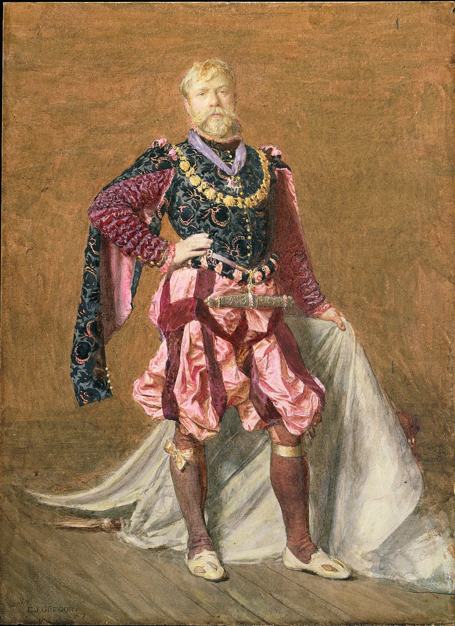 Selbstporträt des Künstlers in elisabethanischer Kleidung, 1887 (Aquarell) von Edward John Gregory