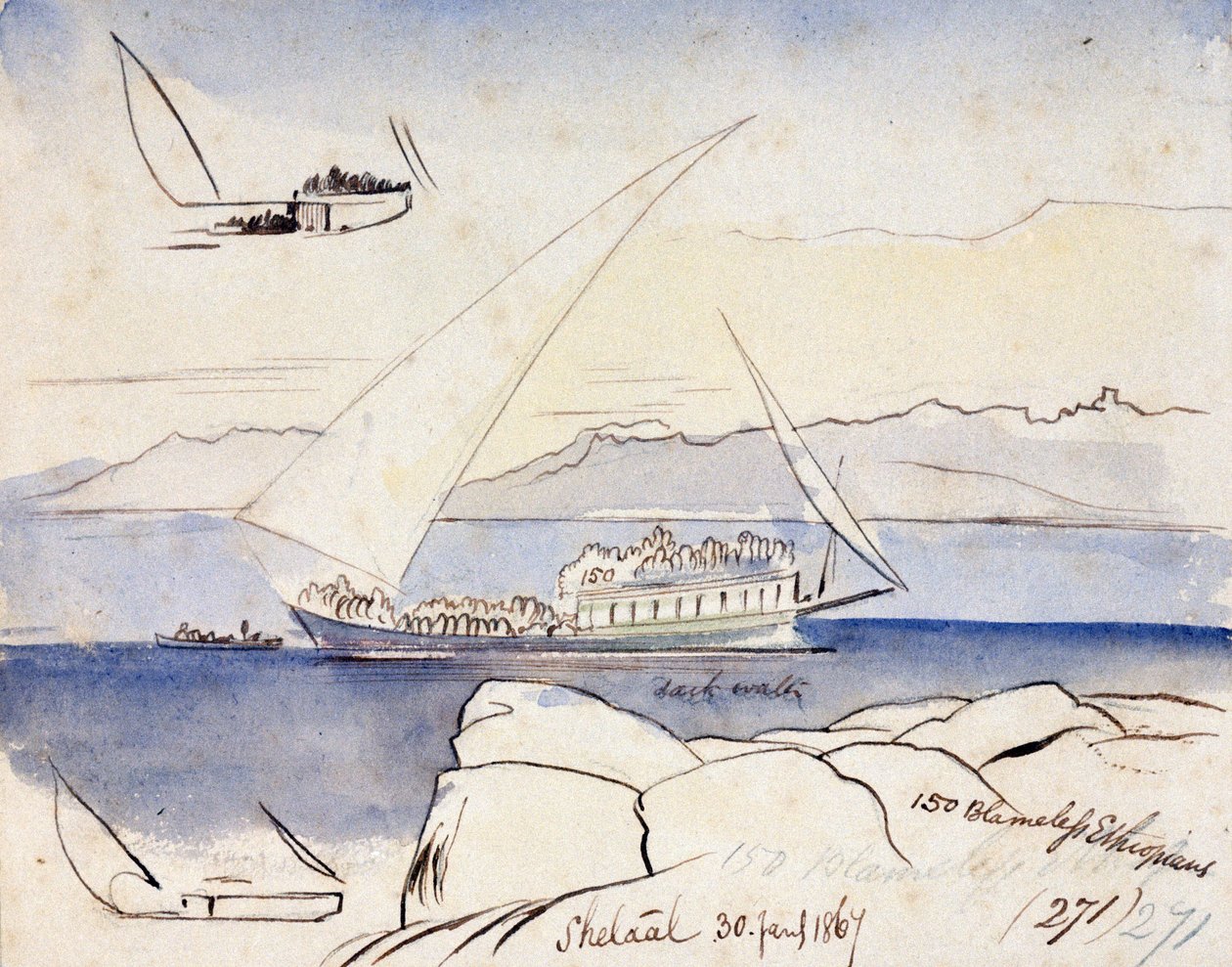 Eine ägyptische Dhow auf dem Nil bei Shetaal (Ägypten) von Edward Lear