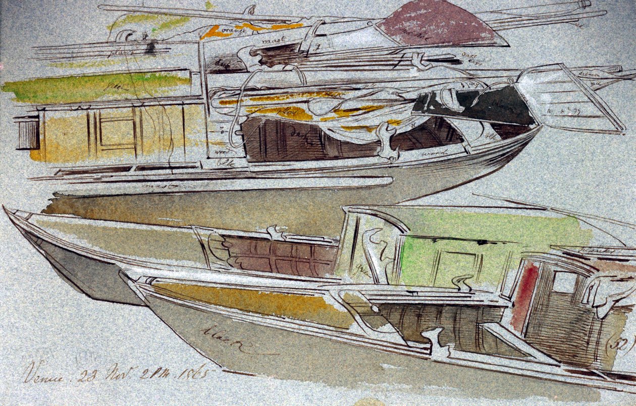 Studien von venezianischen Booten, vertäut von Edward Lear