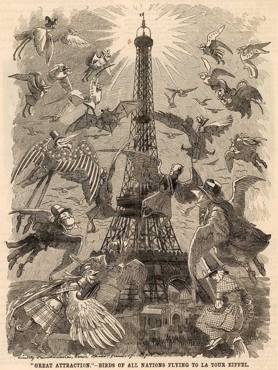 Vögel aller Nationen fliegen zum Eiffelturm von Edward Linley Sambourne