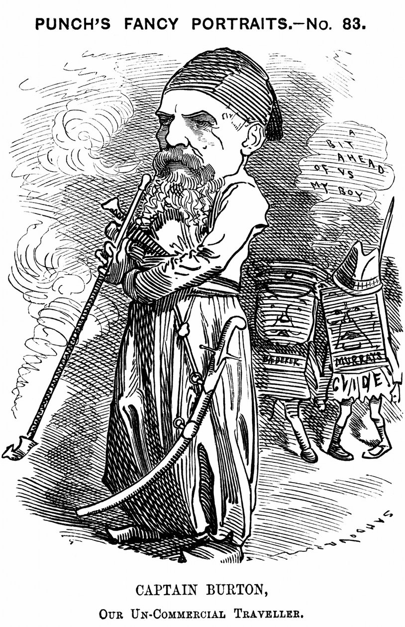 Richard Francis Burton (1821-1890) englischer Orientalist und Entdecker. Karikatur von Edward Linley Sambourne für Punch, London von Edward Linley Sambourne
