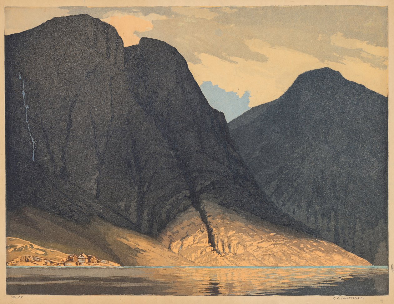 Bergblick mit Wasser von Edward Louis Laurenson