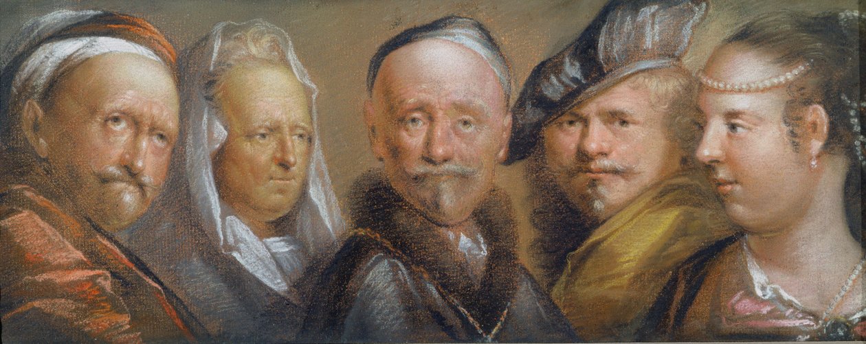 Studien von fünf Köpfen nach Rembrandt (Pastell auf Kupferplatte) von Edward Lutterell
