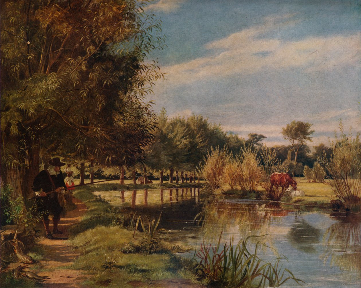 Izaak Walton beim Angeln: Ein Sommertag am Ufer der Colne, 1938 von Edward Matthew Ward
