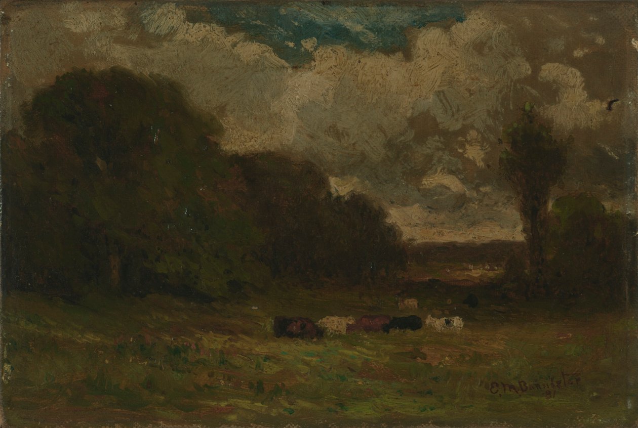 Ohne Titel (Landschaft mit Kühen und Bäumen) von Edward Mitchell Bannister