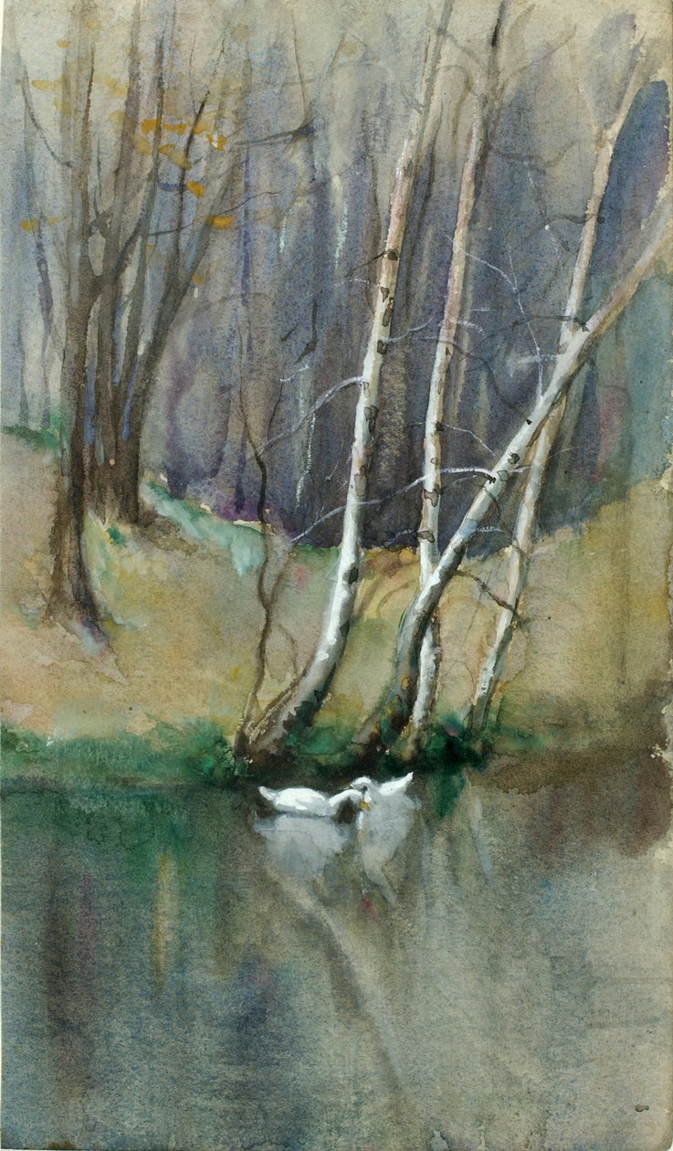 Unbetitelte Waldszene mit Birken und Enten, n.d. von Edward Mitchell Bannister