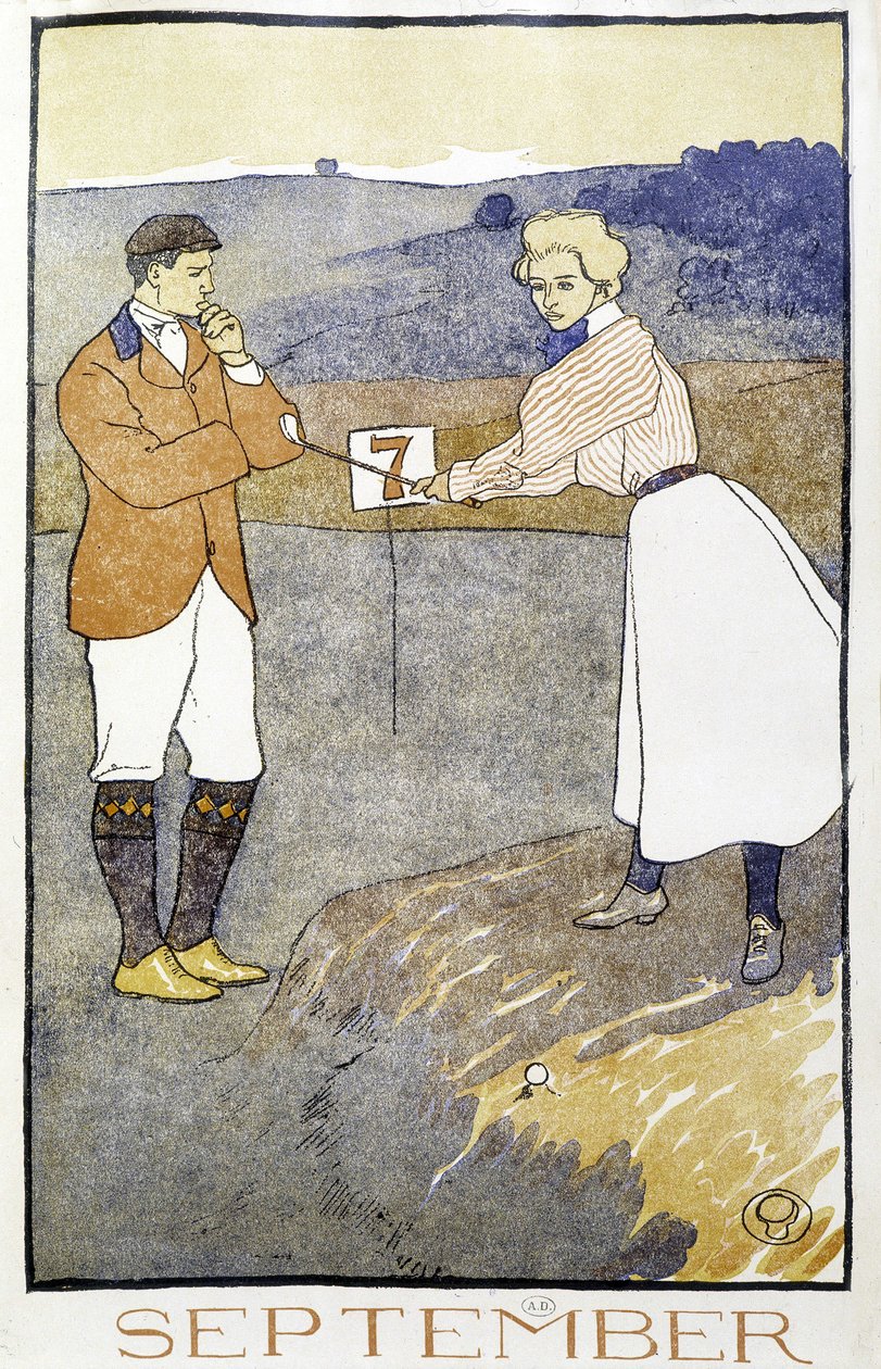 Paar beim Golfspielen - in „Golfkalender“ von Edward Penfield von Edward Penfield