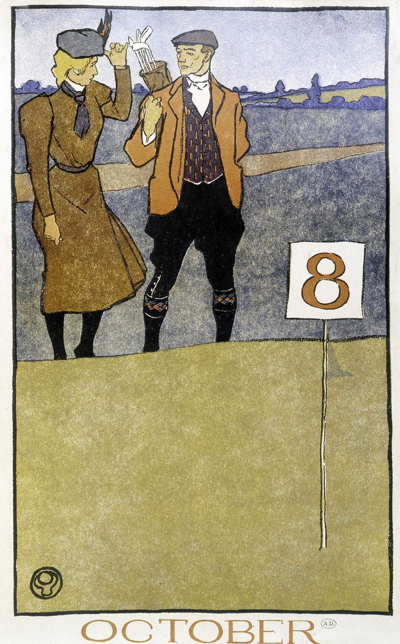 Paar beim Golfspielen - in „Golfkalender“ von Edward Penfield, Ed. 1899 von Edward Penfield