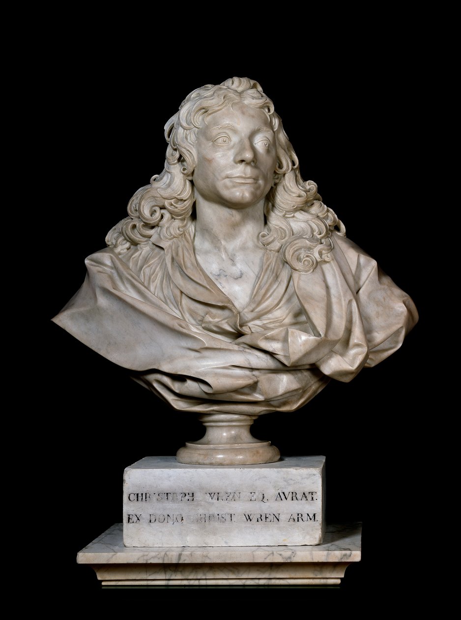 Porträtbüste von Sir Christopher Wren, 17. Jahrhundert von Edward Pierce