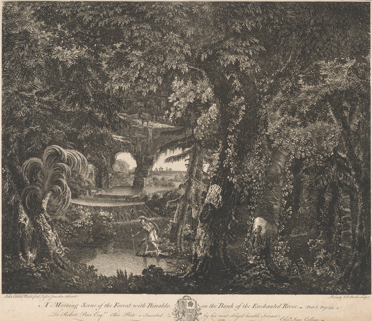 Morgenszene im Wald mit Rinaldo am Ufer des verzauberten Flusses von Edward Rooker
