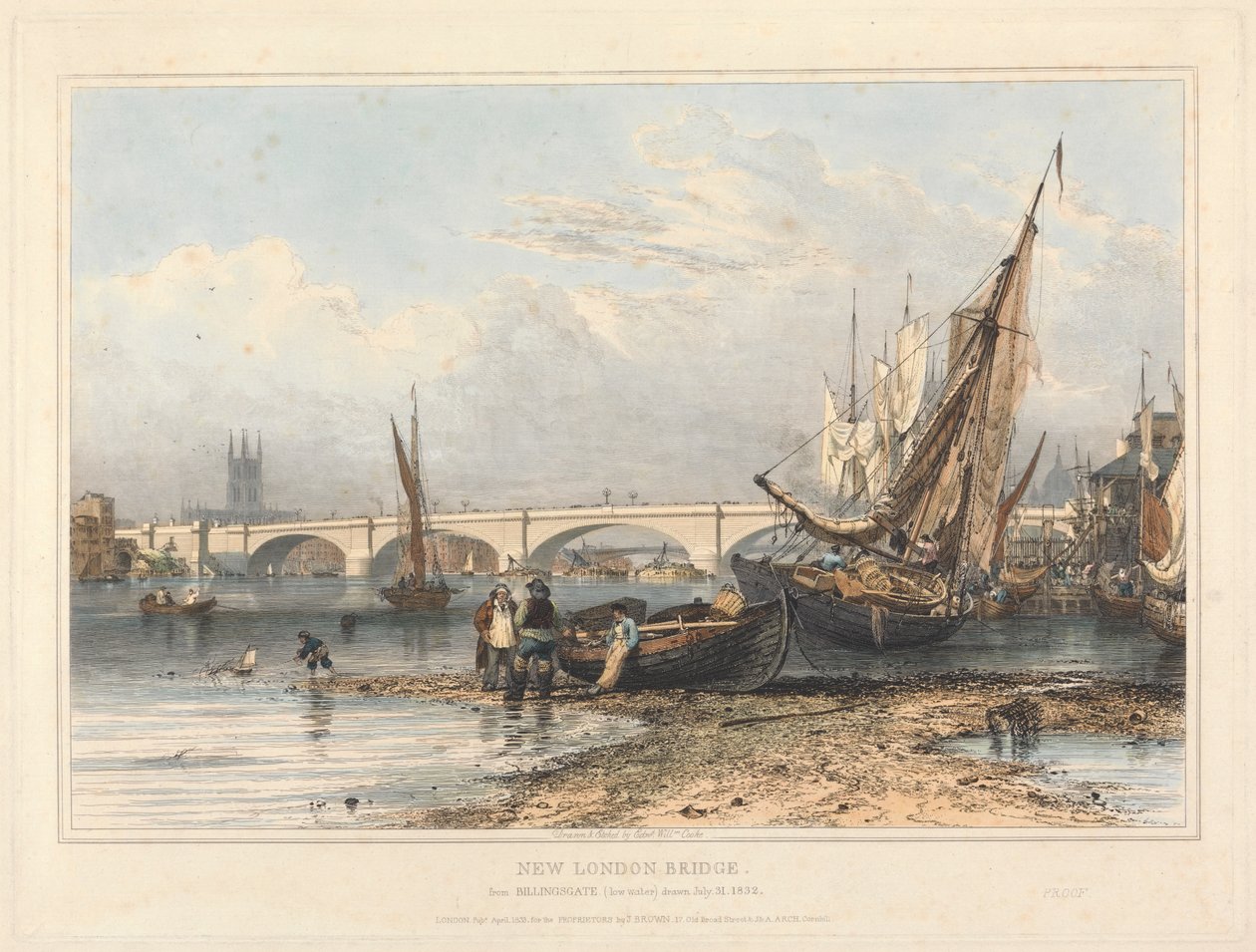 Neue London Bridge von Billingsgate (Niedrigwasser) von Edward William Cooke