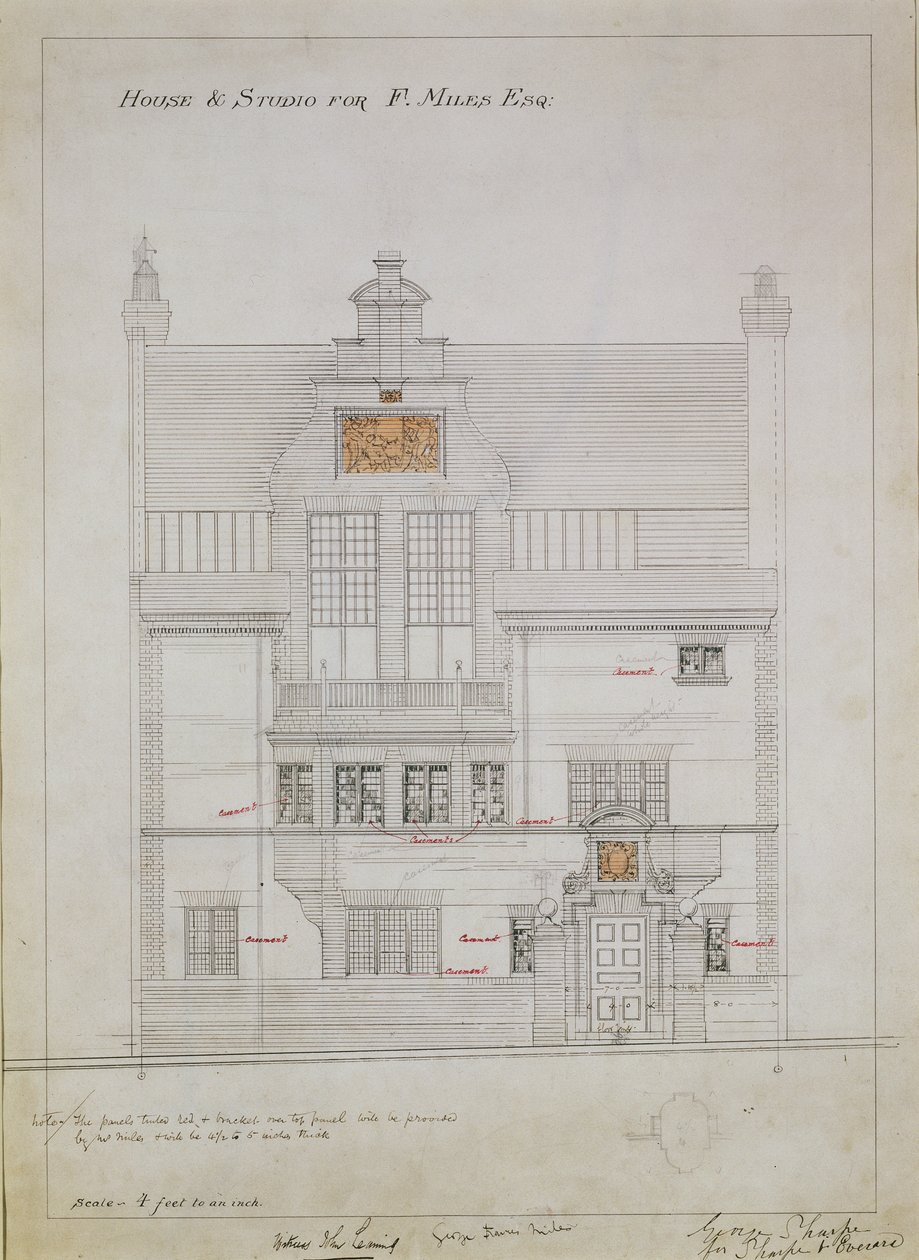 Arbeitszeichnung für Haus und Studio für F. Miles Esq, Tite Street, Chelsea, 1878-79 von Edward William Godwin