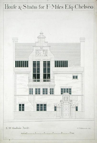 Haus und Studio für F. Miles Esq, Chelsea, graviert von C.P. Edwards von Edward William after Godwin