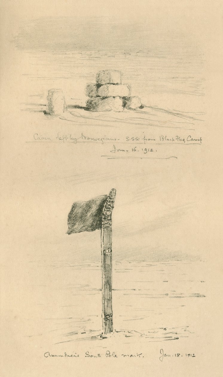 Cairn der Norweger und Amundsens Südpolmarkierung, Januar 1912, 1913 von Charles Edward Wilson