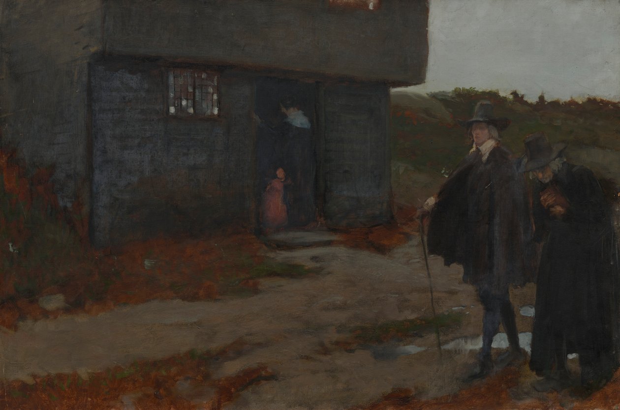An der Hüttentür (Szene aus Neuengland im 17. Jahrhundert) von Edwin Austin Abbey