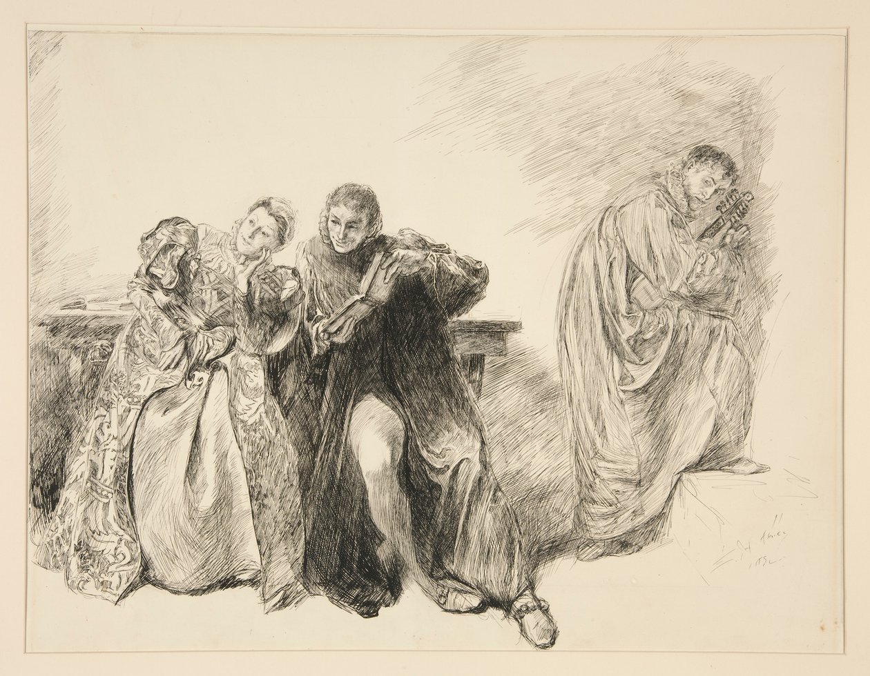 Bianca und Lucentio, aus Akt III, Szene i, Der Widerspenstigen Zähmung von Edwin Austin Abbey