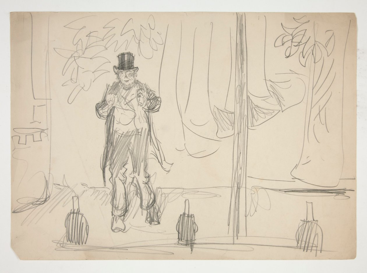 Karikatur eines Schauspielers auf der Bühne (?) - nicht identifizierte Illustration von Edwin Austin Abbey