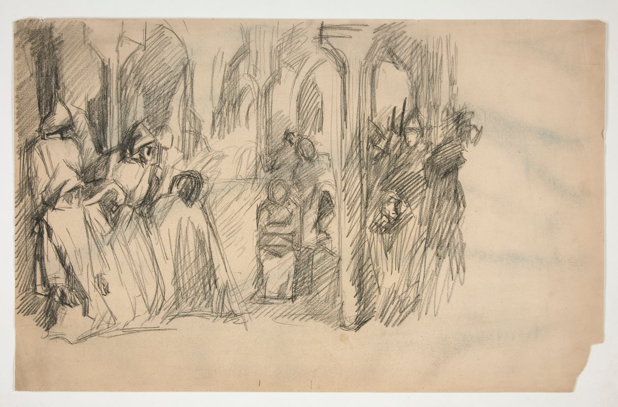 Kompositionsstudie für die Wandgemälde-Serie Die Suche nach dem Heiligen Gral in der Boston Public Library von Edwin Austin Abbey