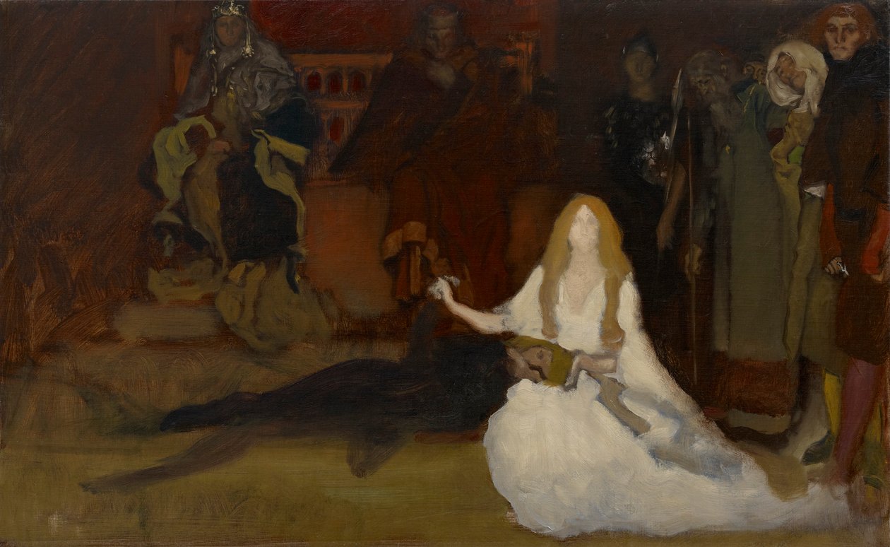 Kompositionsstudie für Die Theaterszene in Hamlet, Akt III, Szene II von Edwin Austin Abbey