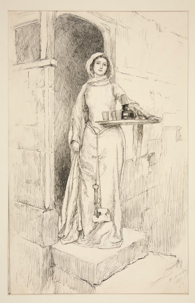 Enter Mistress Anne Page with wine - Akt I, Szene I, Die lustigen Weiber von Windsor von Edwin Austin Abbey