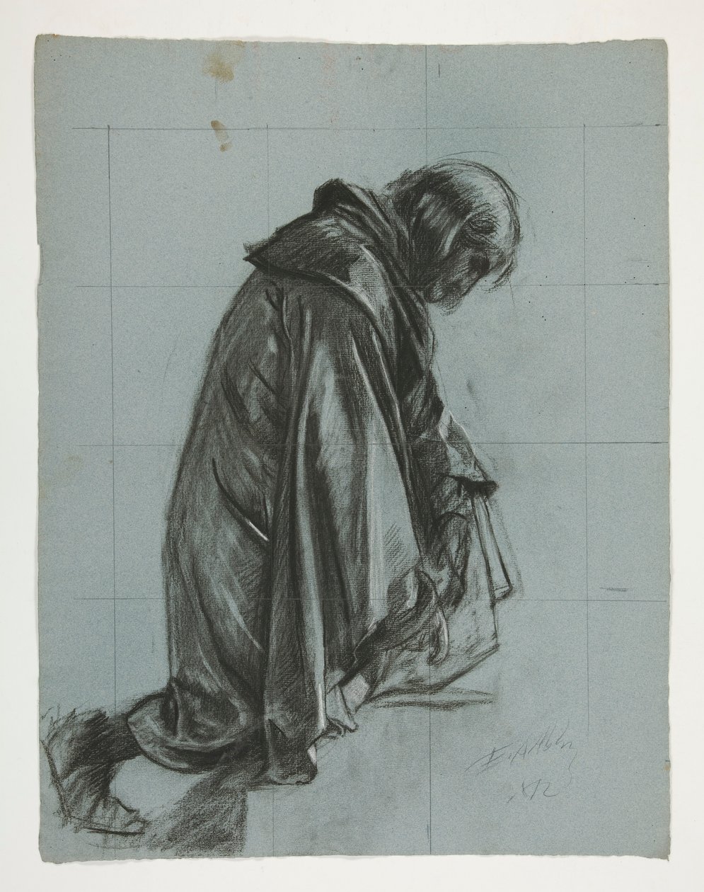 Figurenstudie für Sir Lancelot und Sir Bors rüsten Galahad mit seinen Sporen aus, aus Die Suche nach dem Heiligen Gral (zweite von fünfzehn Gemälden für die Boston Public Library, abgeschlossen 1901) von Edwin Austin Abbey