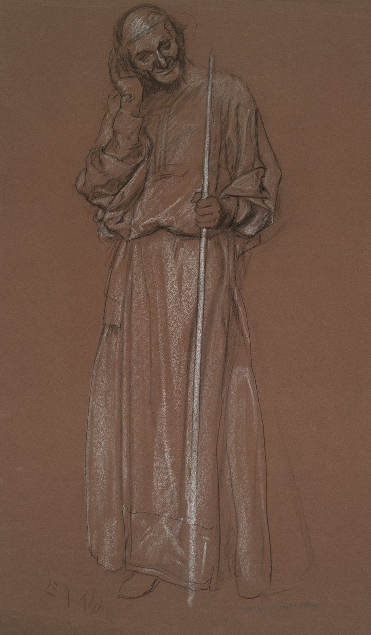 Figurenstudie, alter Mann mit Stab, möglicherweise Polonius in  von Edwin Austin Abbey