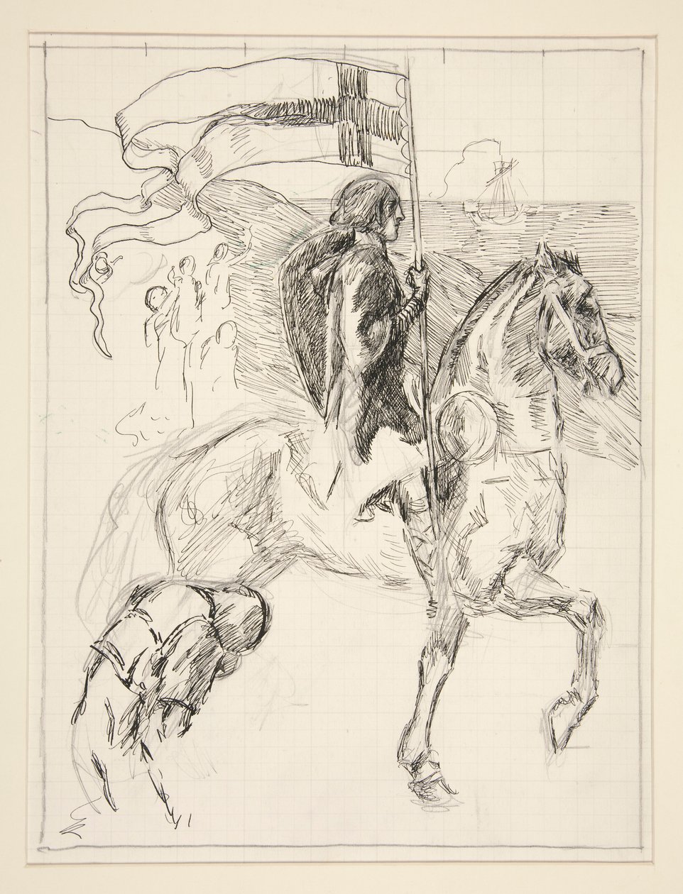 Galahad zieht aus, Studie für Die Suche nach dem Heiligen Gral (Serie von fünfzehn Gemälden für die Boston Public Library, abgeschlossen 1901) von Edwin Austin Abbey
