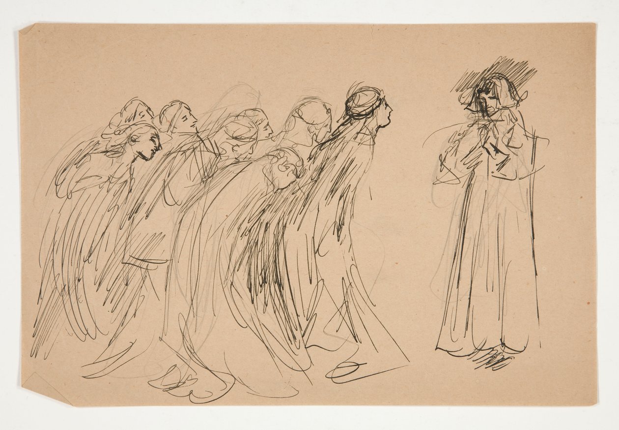 Galahad und die gefangenen Tugenden, Studie für Die Suche nach dem Heiligen Gral (Serie von fünfzehn Gemälden für die Boston Public Library, abgeschlossen 1901) von Edwin Austin Abbey