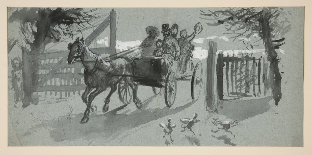 Gruppe von Menschen in einem offenen Wagen - (unidentifizierte Illustration) von Edwin Austin Abbey
