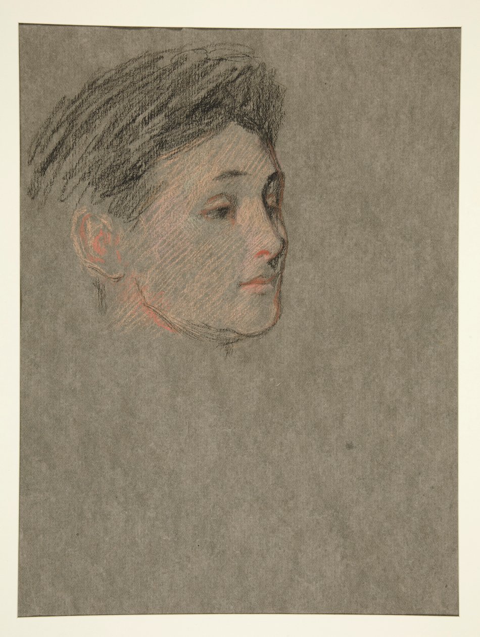 Kopf einer Frau, schwarzes Haar, für die Krönung von Edw. VII von Edwin Austin Abbey