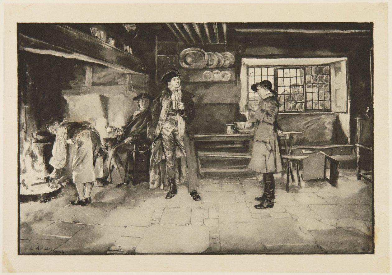 Illustration für Goldsmiths "She Stoops to Conquer": "Keine Beleidigung; aber Frage für Frage ist alles fair, wissen Sie" von Edwin Austin Abbey