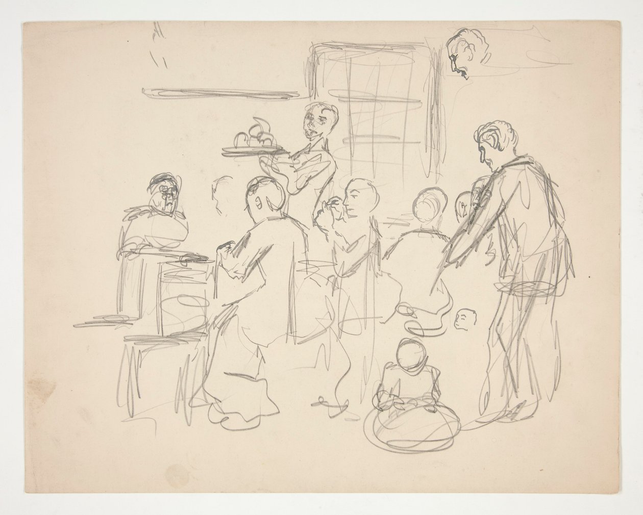 Innenszene eines Restaurants(?) - nicht identifizierte Illustration von Edwin Austin Abbey