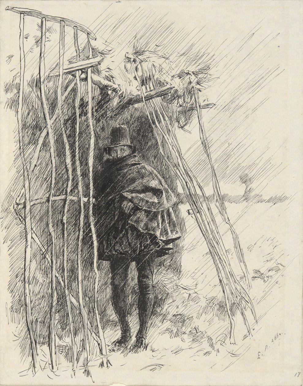Mann im Regen, Studie für Illustration von Edwin Austin Abbey